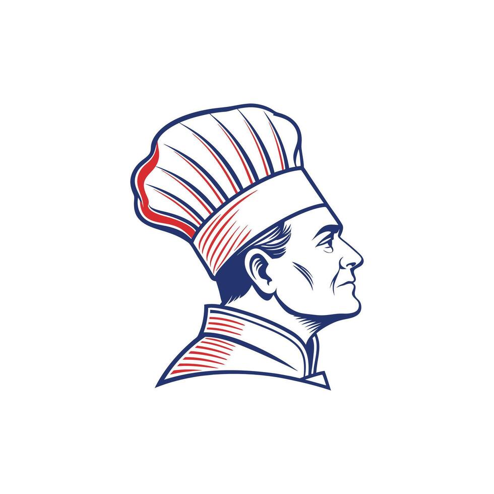 A chef in a hat with a red and blue background vector