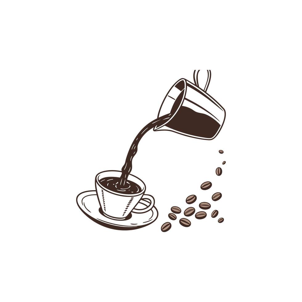 Coffee pouring into cup illustration vector