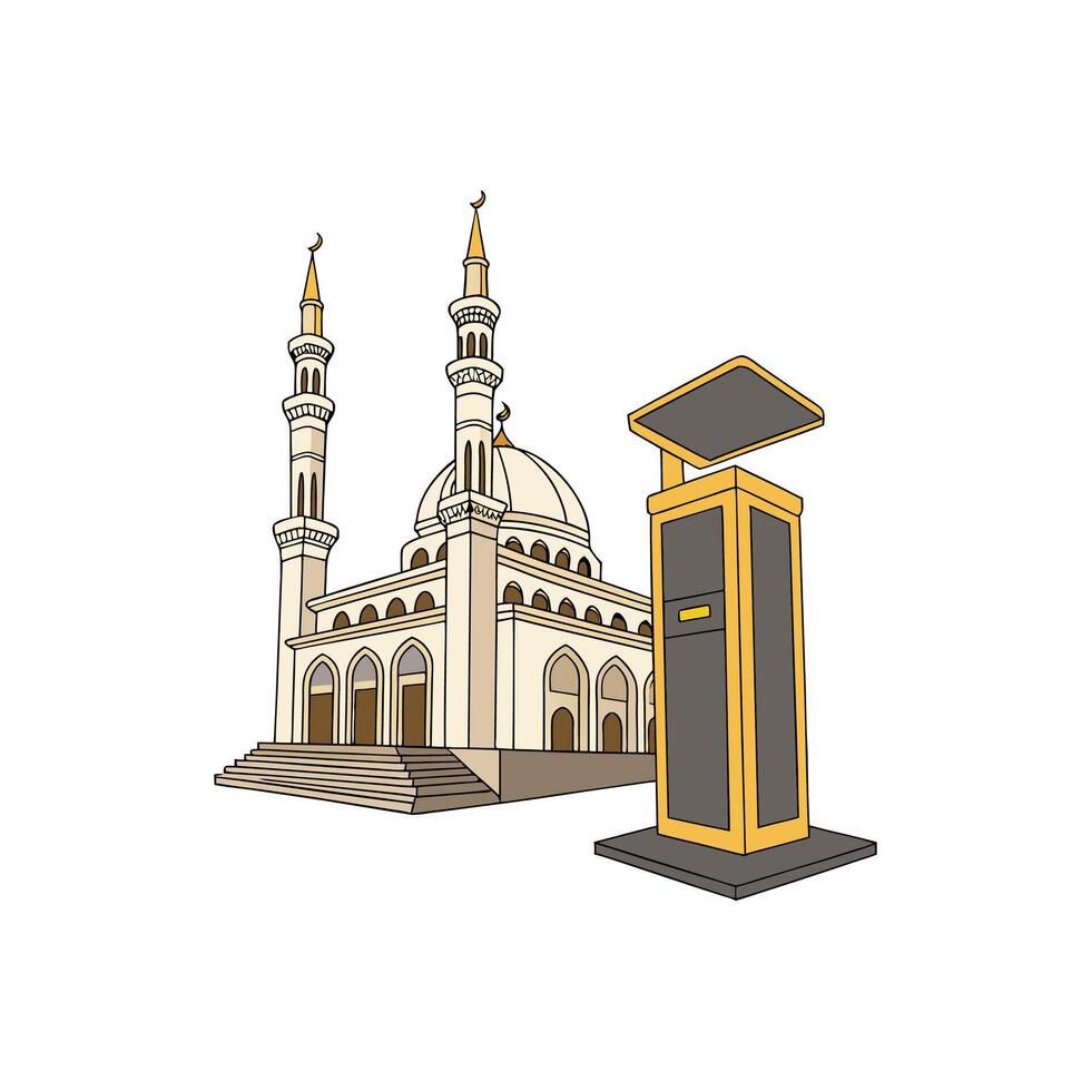 A mosque and a phone booth in a cartoon style vector