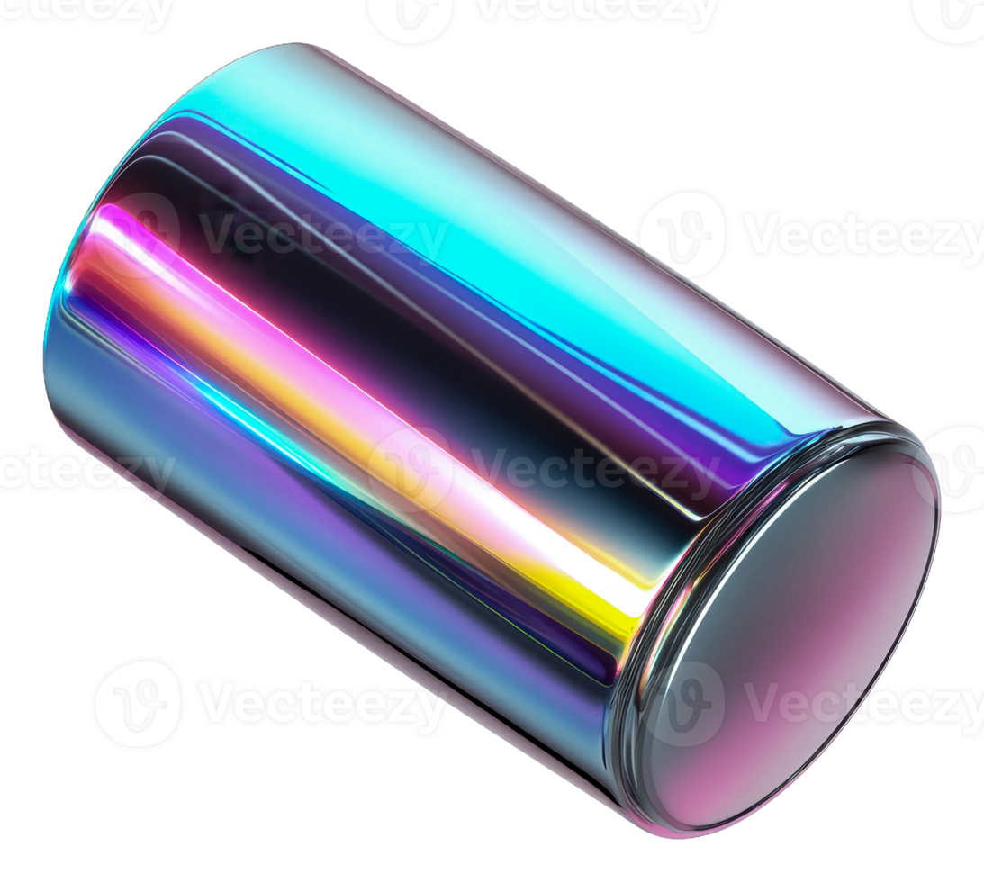 Colorful metallic canister reflecting vibrant hues png