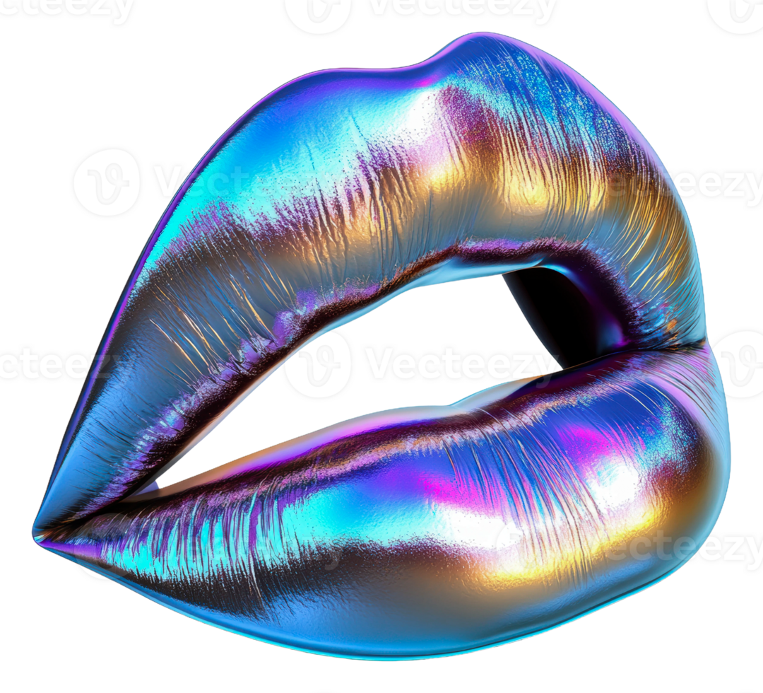 Shimmering holographic lips with vivid colors png