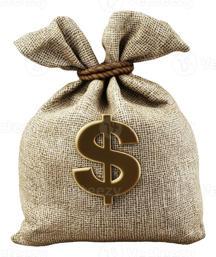 Money bag made of burlap with dollar sign on it png