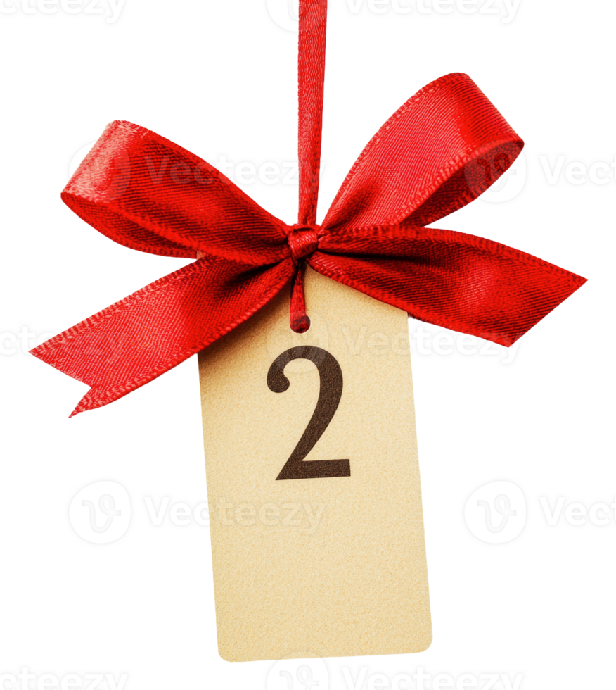 Decorative red ribbon bow with tag png