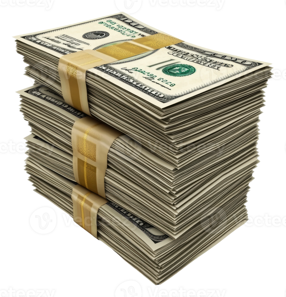 Stacked bundles of cash in a neat arrangement png