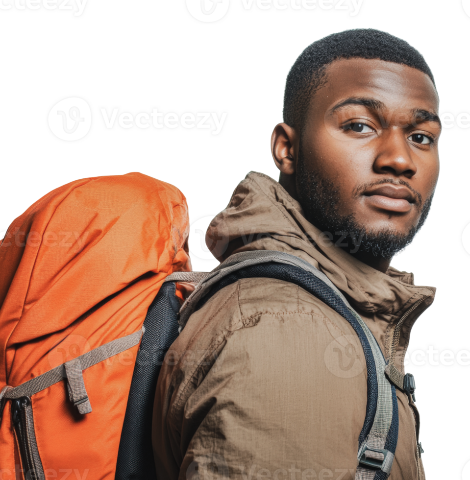 Young man with a backpack ready for adventure png