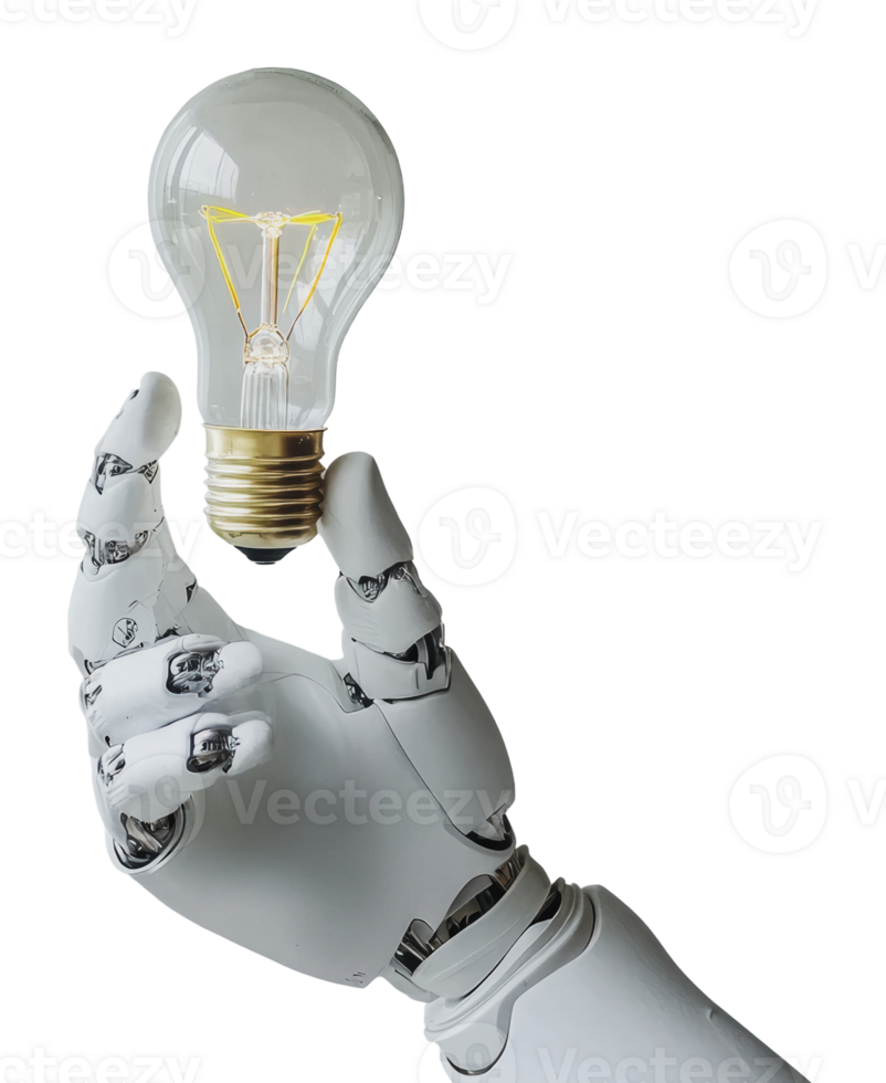 Robot hand grasping a light bulb png