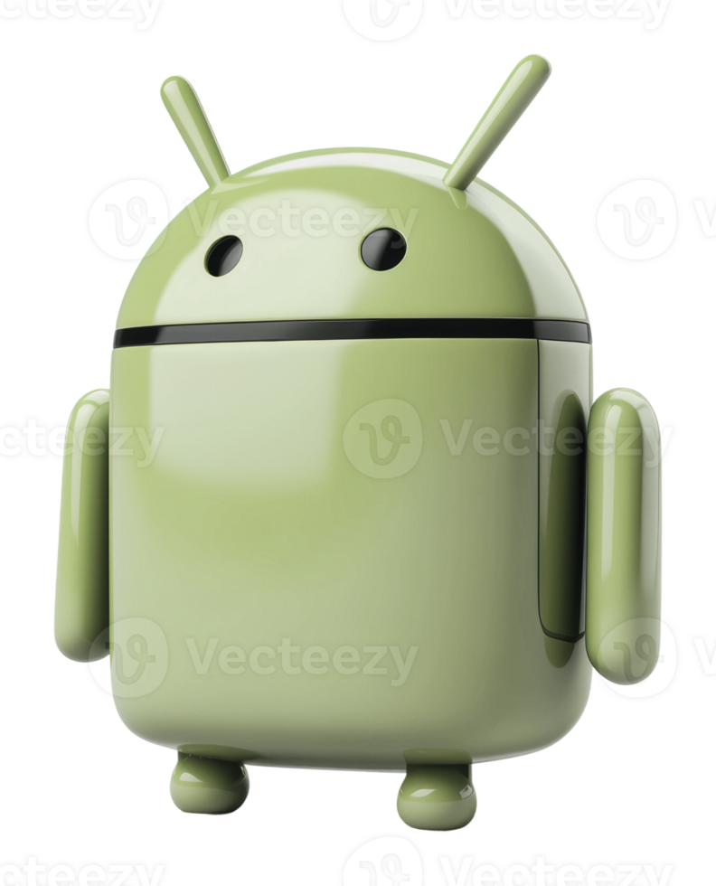 Cheerful Android robot figure on display png