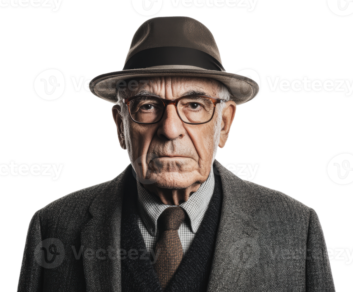 Elderly man in a stylish hat and glasses png