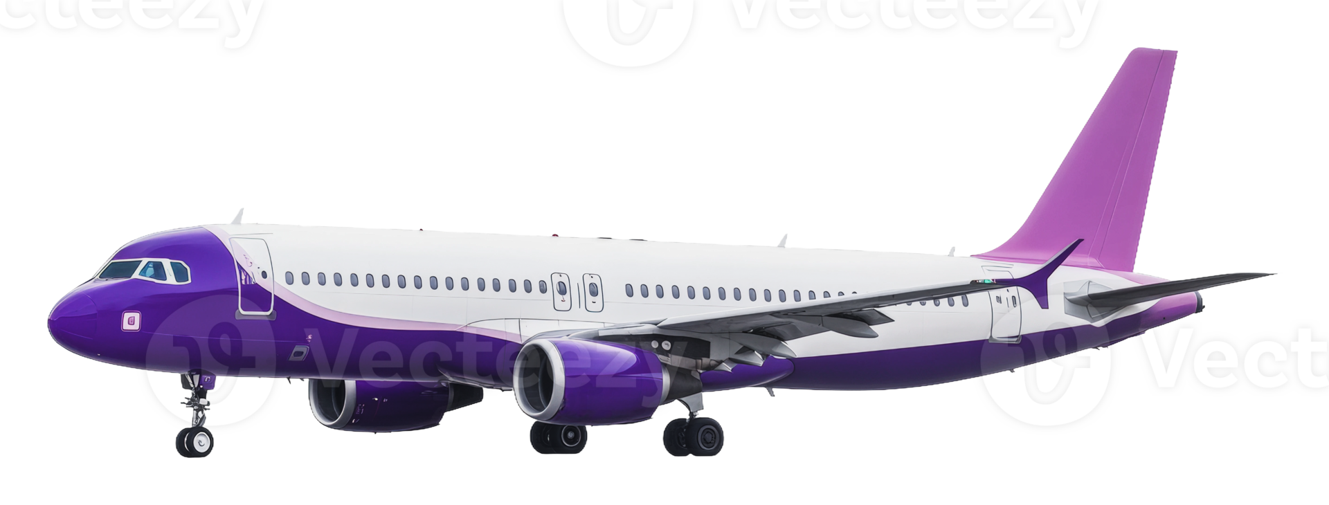 Airplane in vibrant purple livery on display png