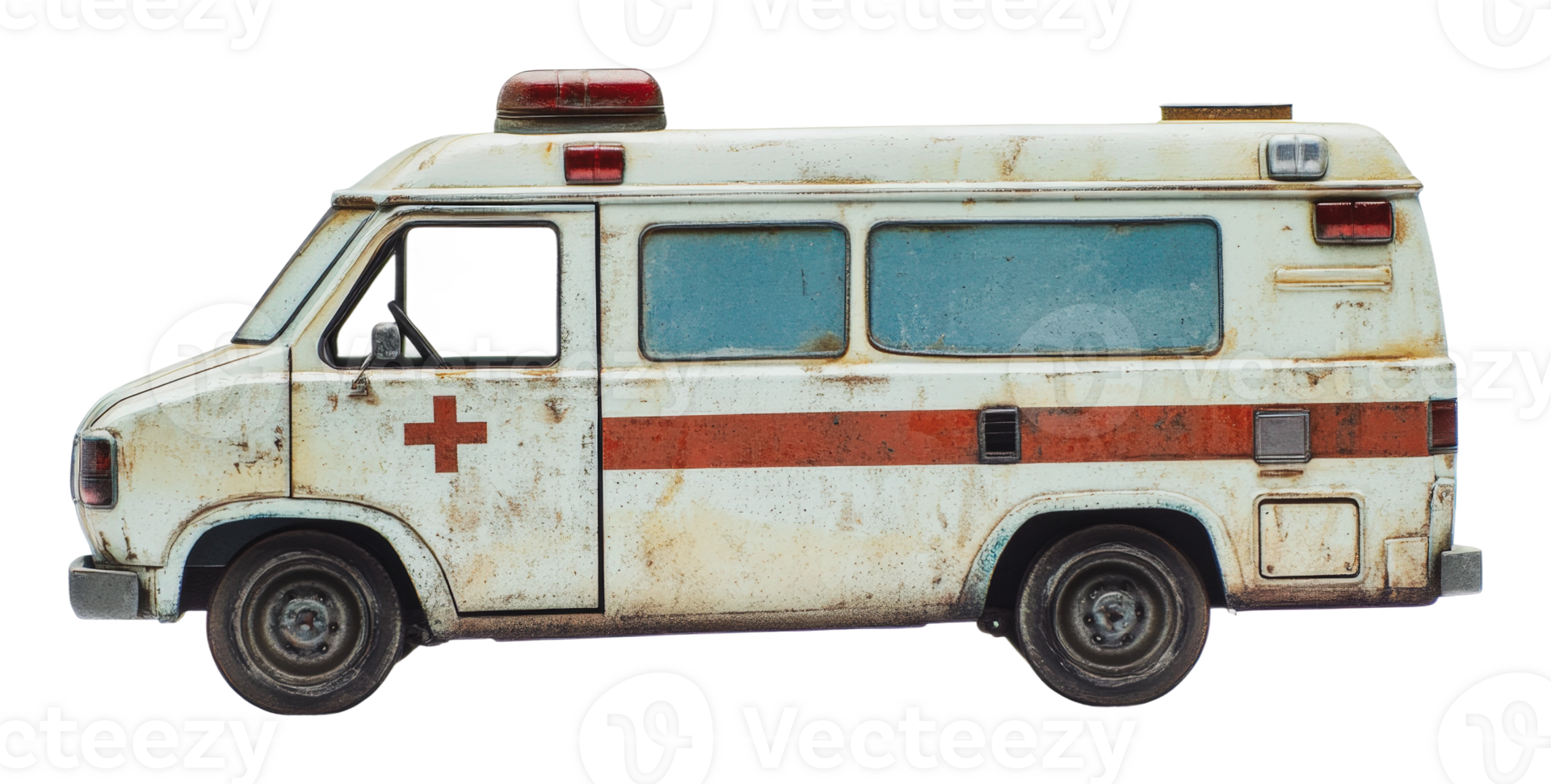 Vintage ambulance vehicle with red cross markings png