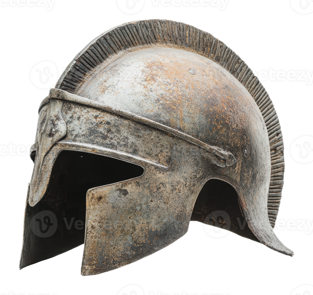 Ancient helmet with intricate design from history png