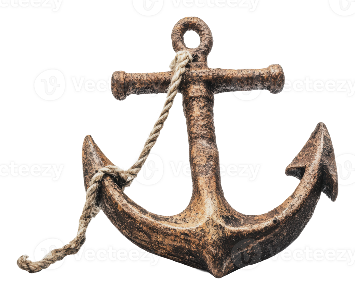 Antique anchor resting on wooden surface png