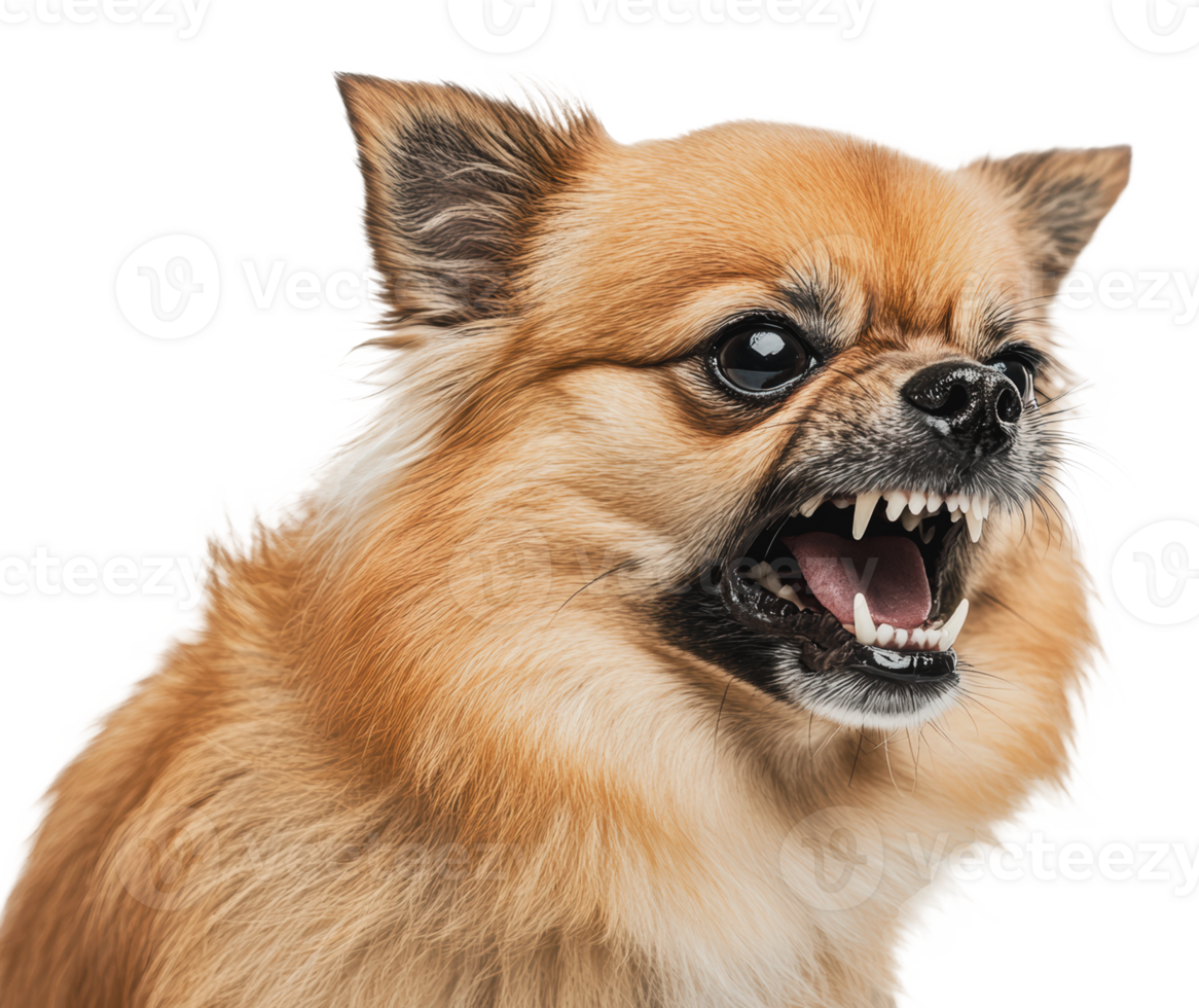 Small dog shows teeth, expressing strong emotion png