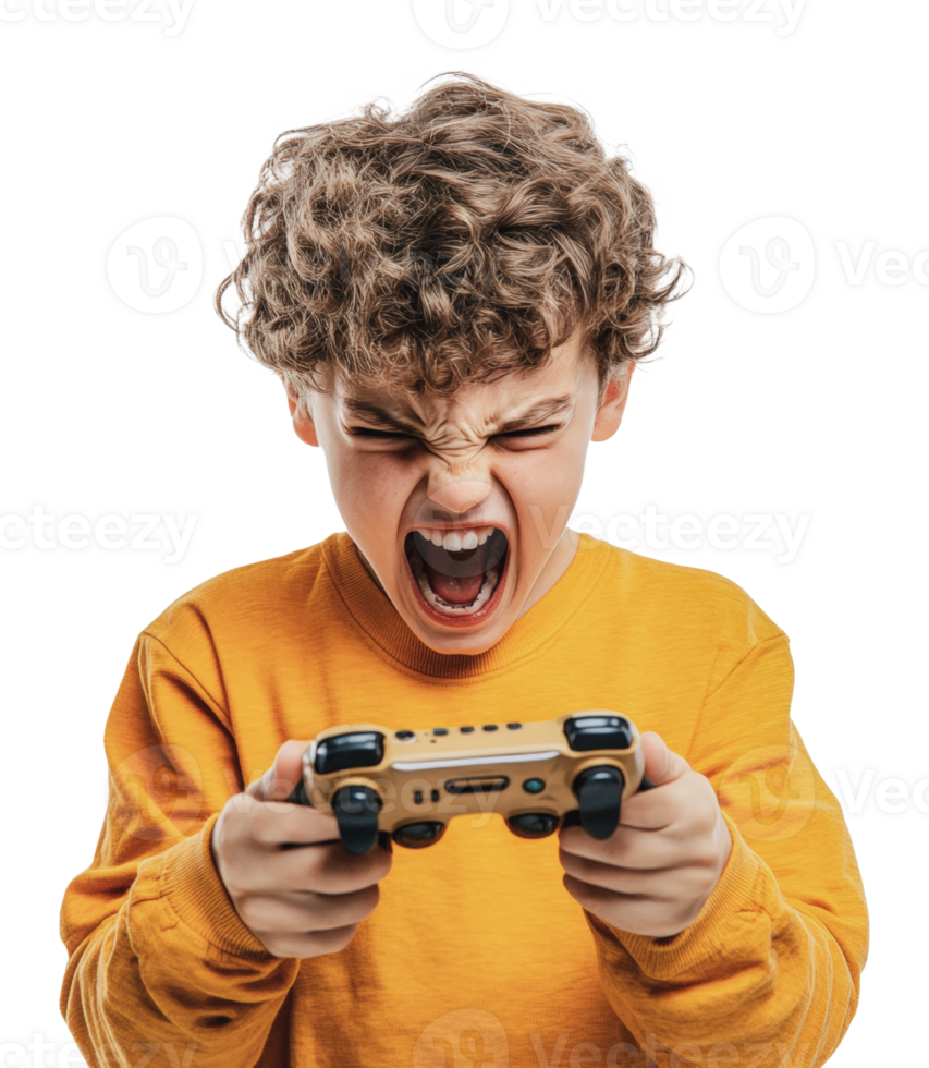 Excited child playing games with focus png