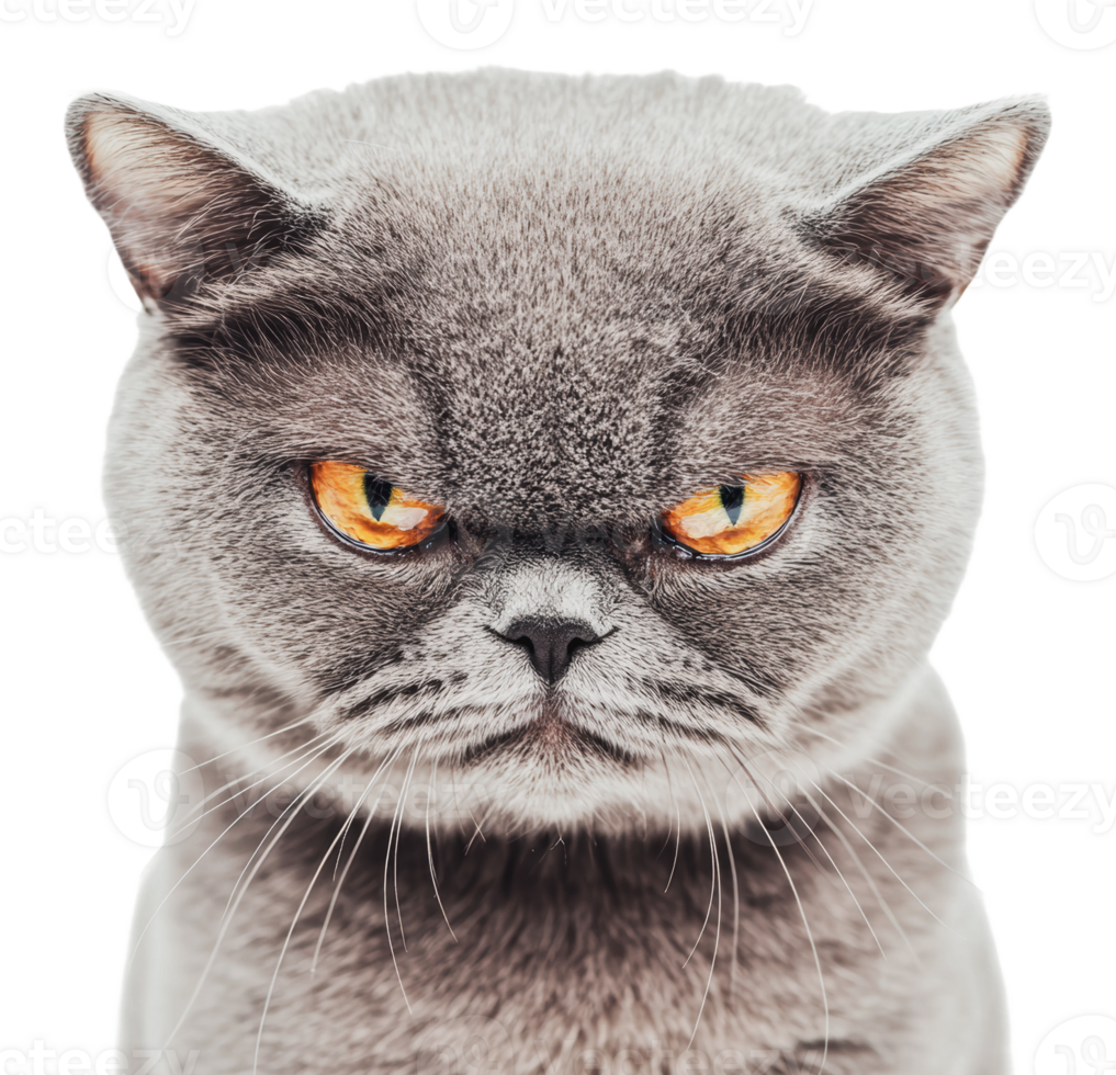 Cat with intense expression looking directly ahead png