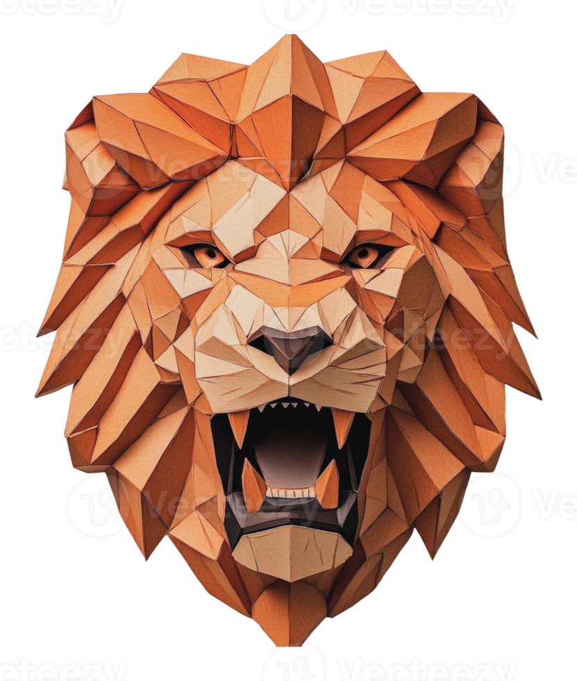 Lion head sculpture in a geometric design style png