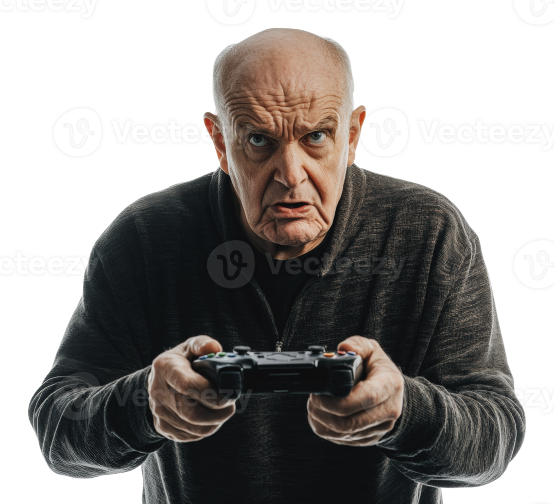 Elderly man focused intensely on game png