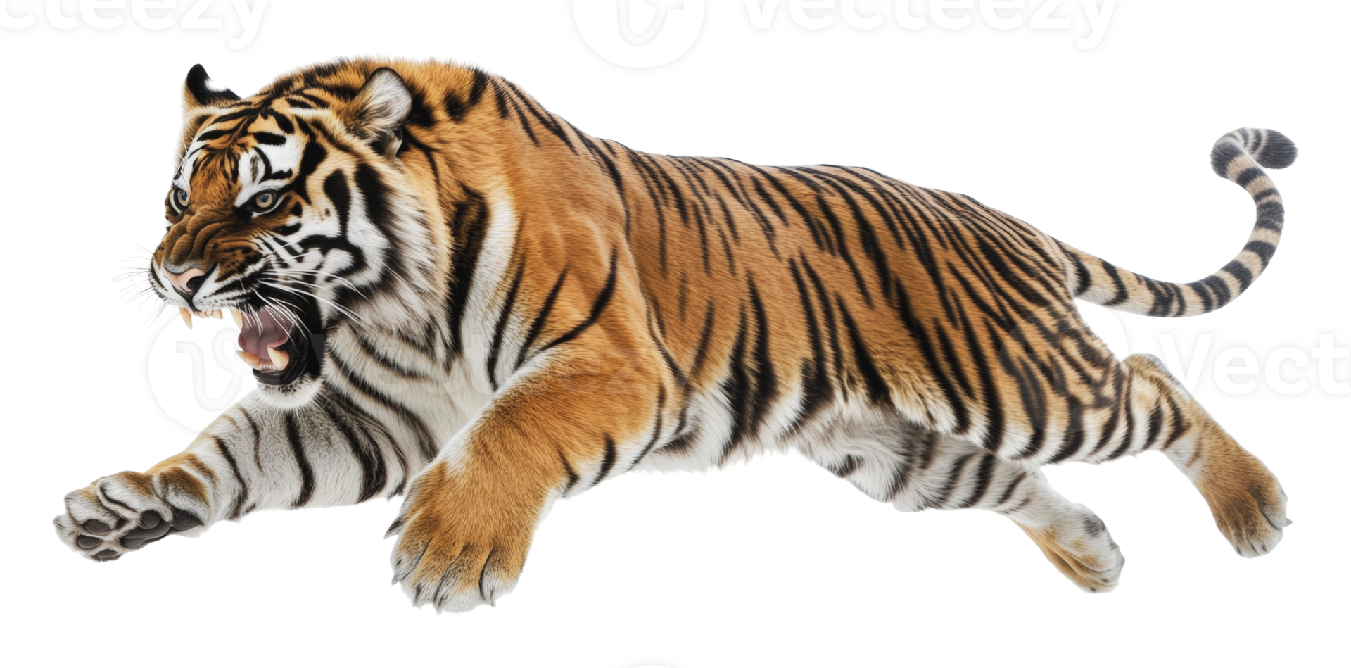 Tiger leaps through the air in a dynamic display png