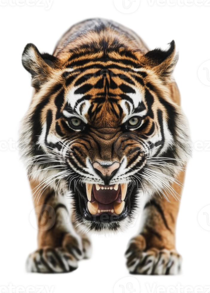 Tiger prowls with fierce expression in close-up png