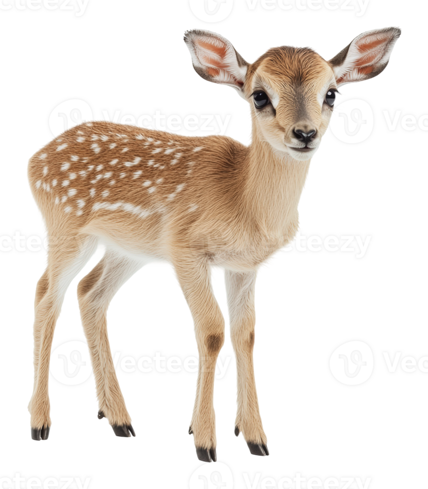 Young deer stands gracefully on soft legs png