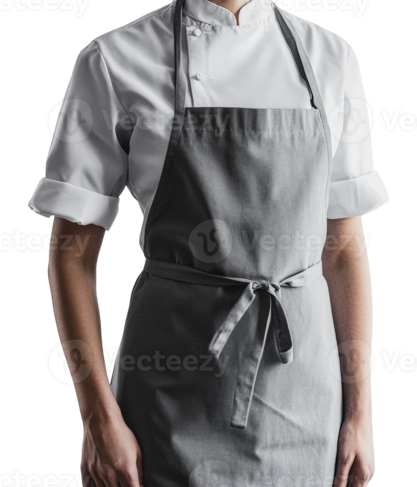 Chef wearing a gray apron in a kitchen setting png