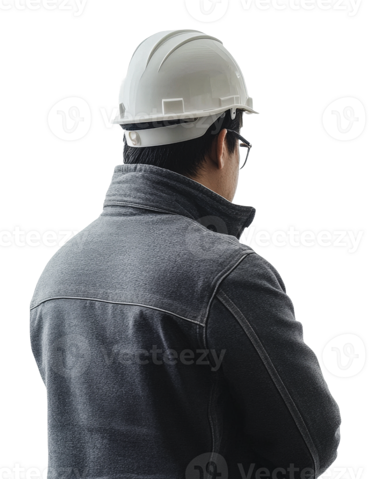 Construction worker in safety gear facing away png