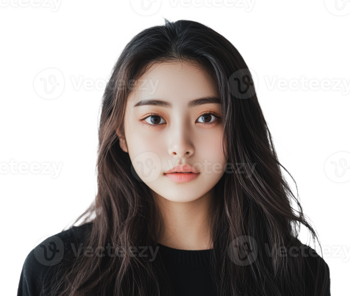Young woman with long hair, white bg png