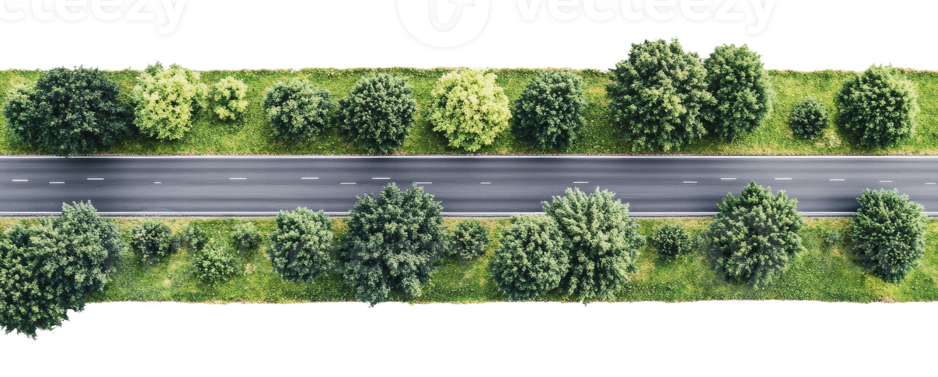 Scenic highway bordered by lush greenery and trees png