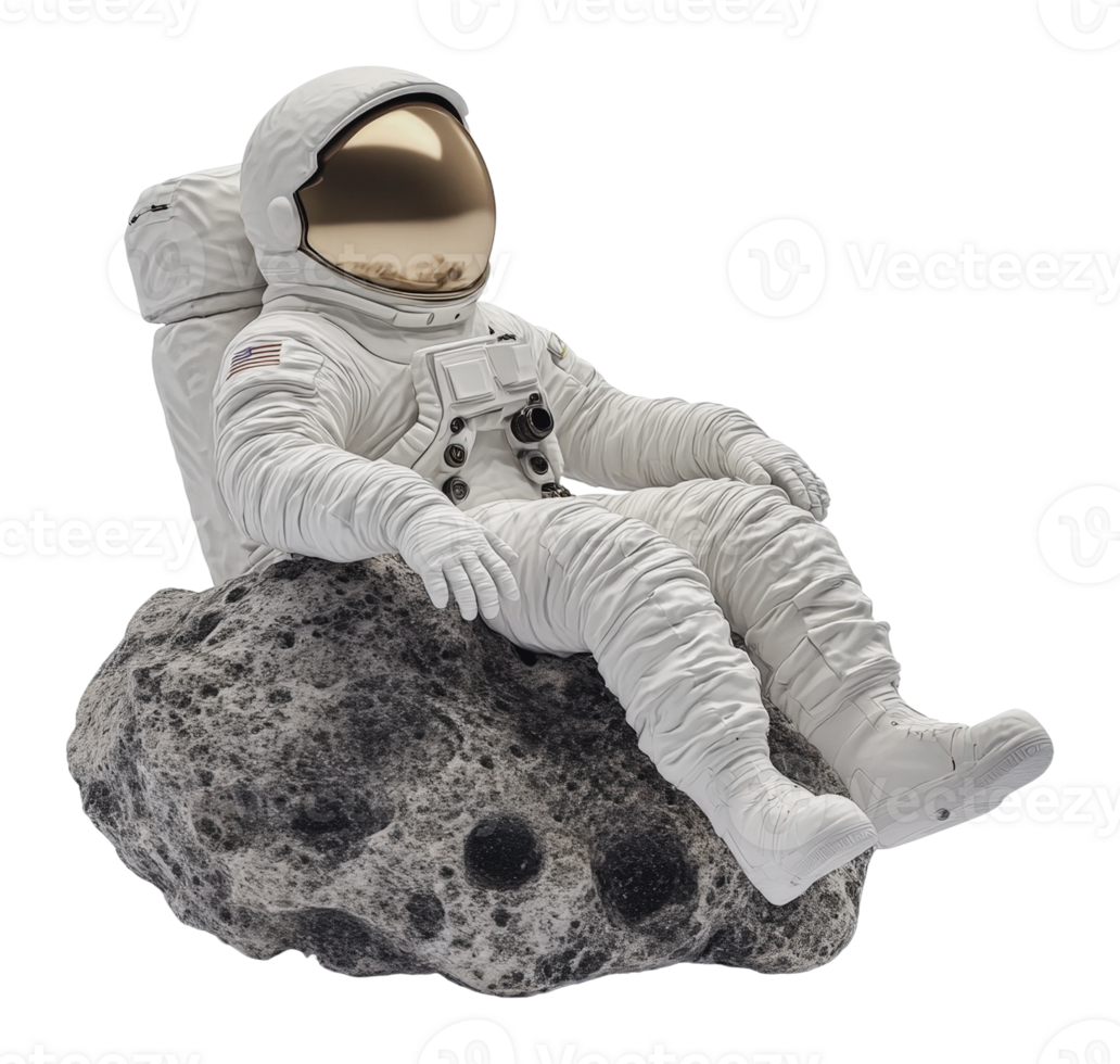 Astronaut relaxing on a moon rock in space png