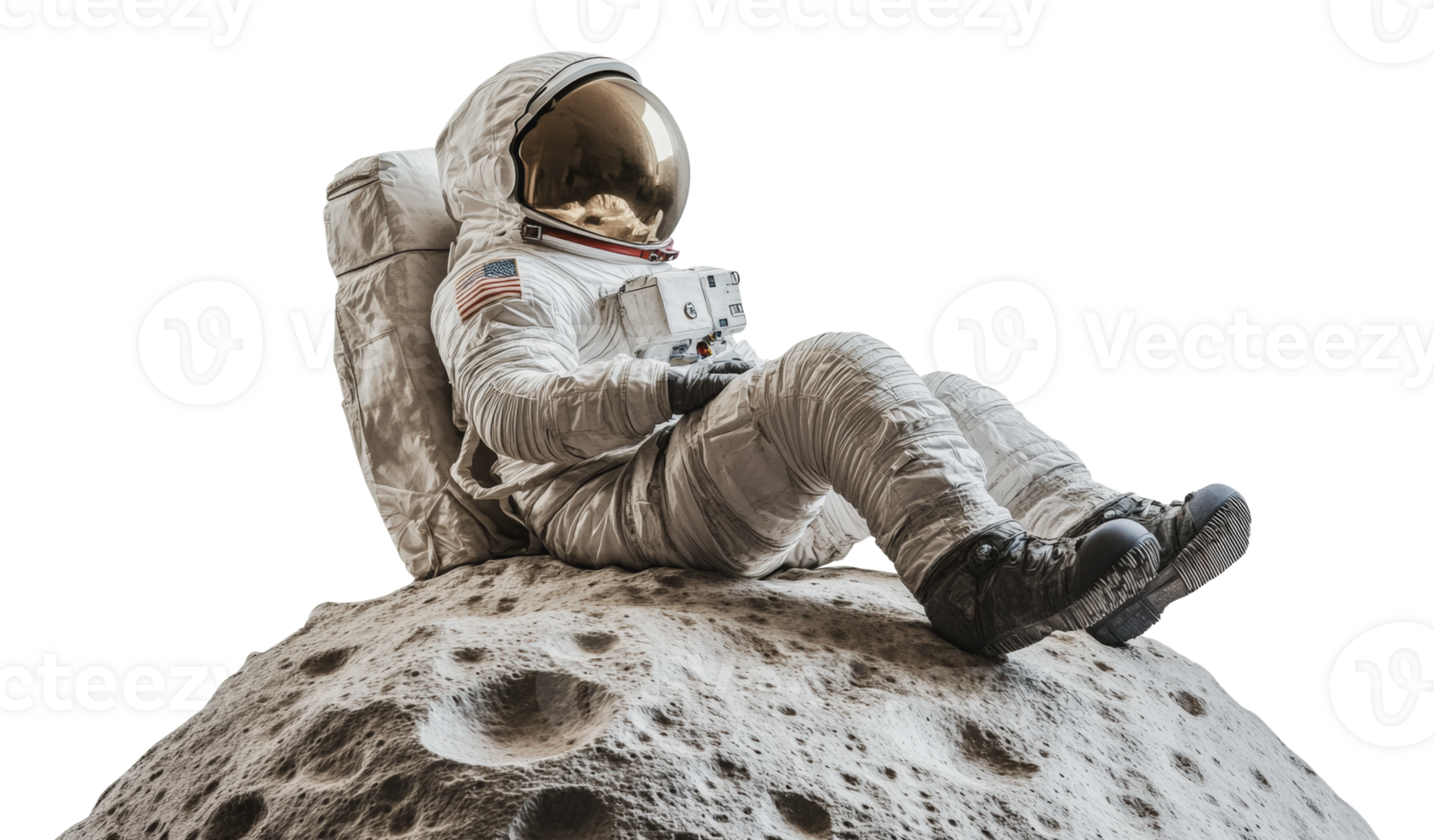 Astronaut relaxing on a lunar landscape png