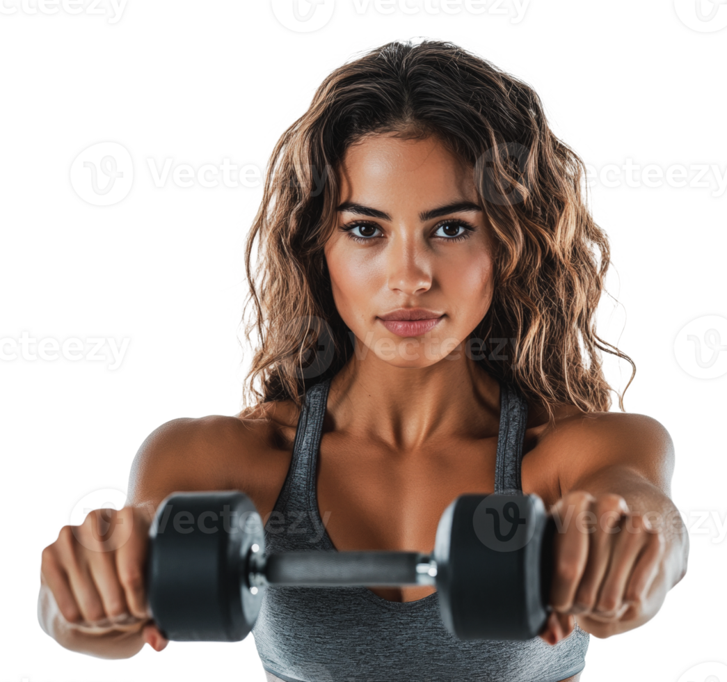 Woman lifting dumbbell in workout png