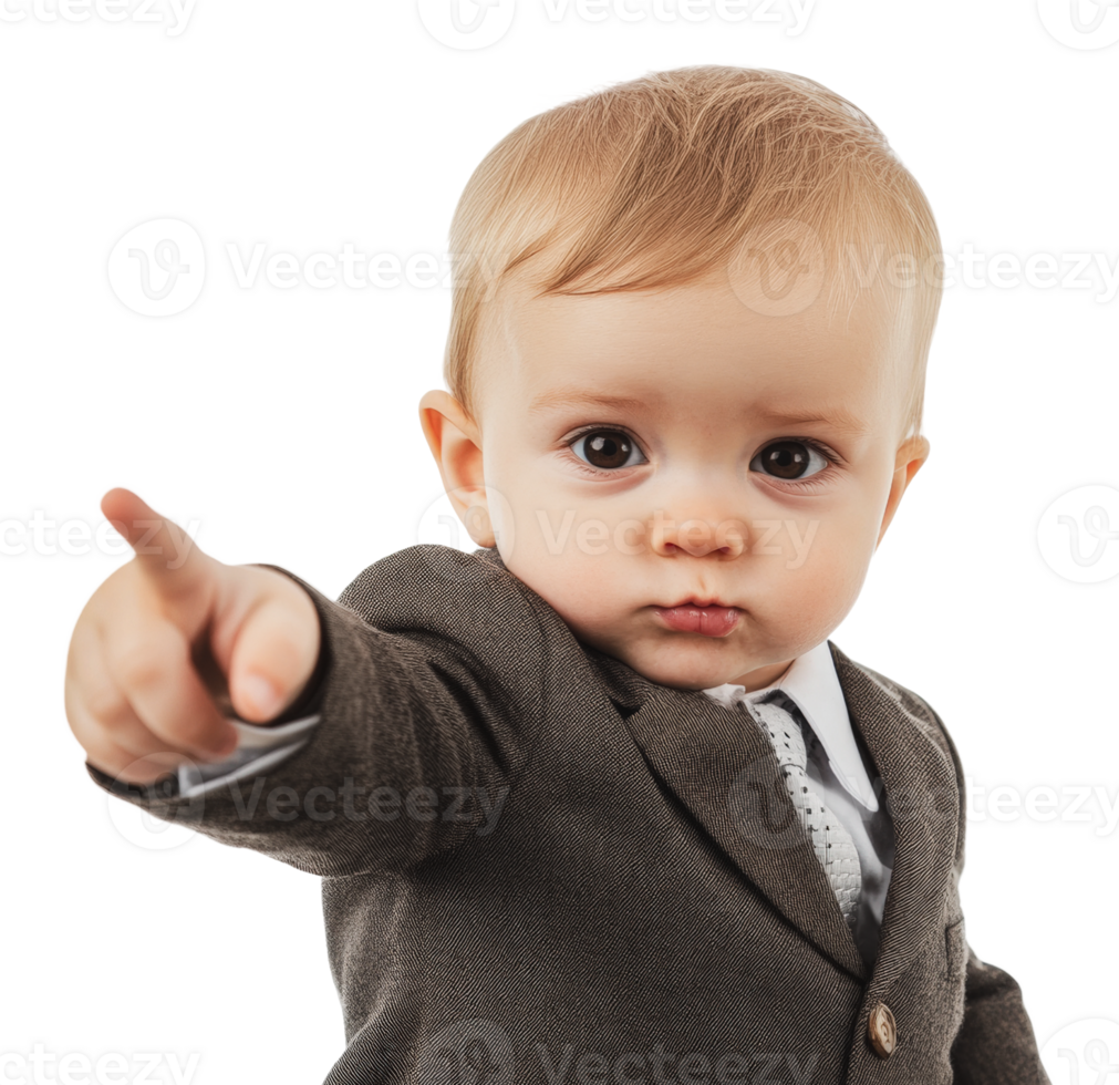 Child in a suit pointing confidently at the camera png