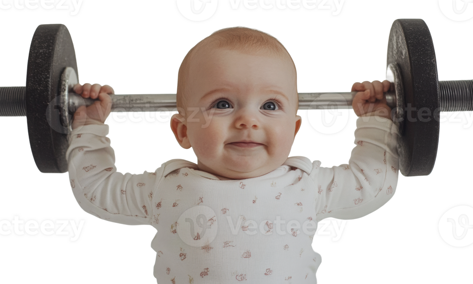 Baby lifting weights with a cheerful expression png