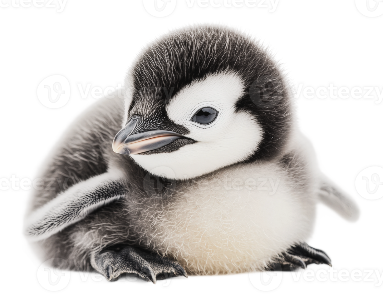 Cute penguin chick resting on white background png