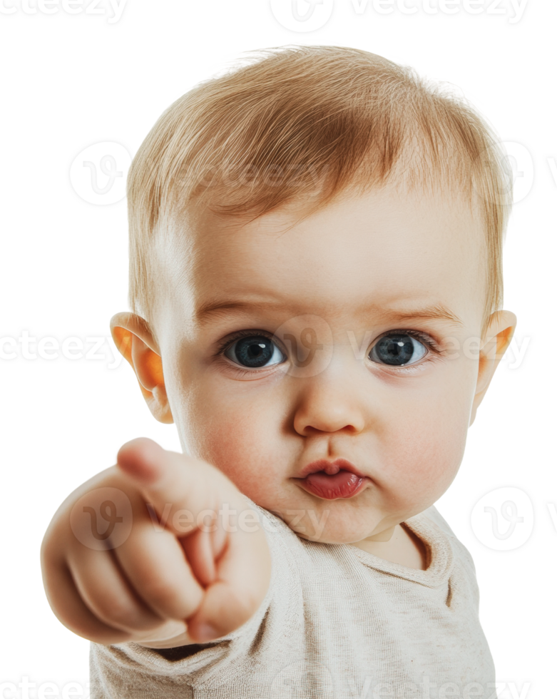 Baby gestures playfully while looking at camera png