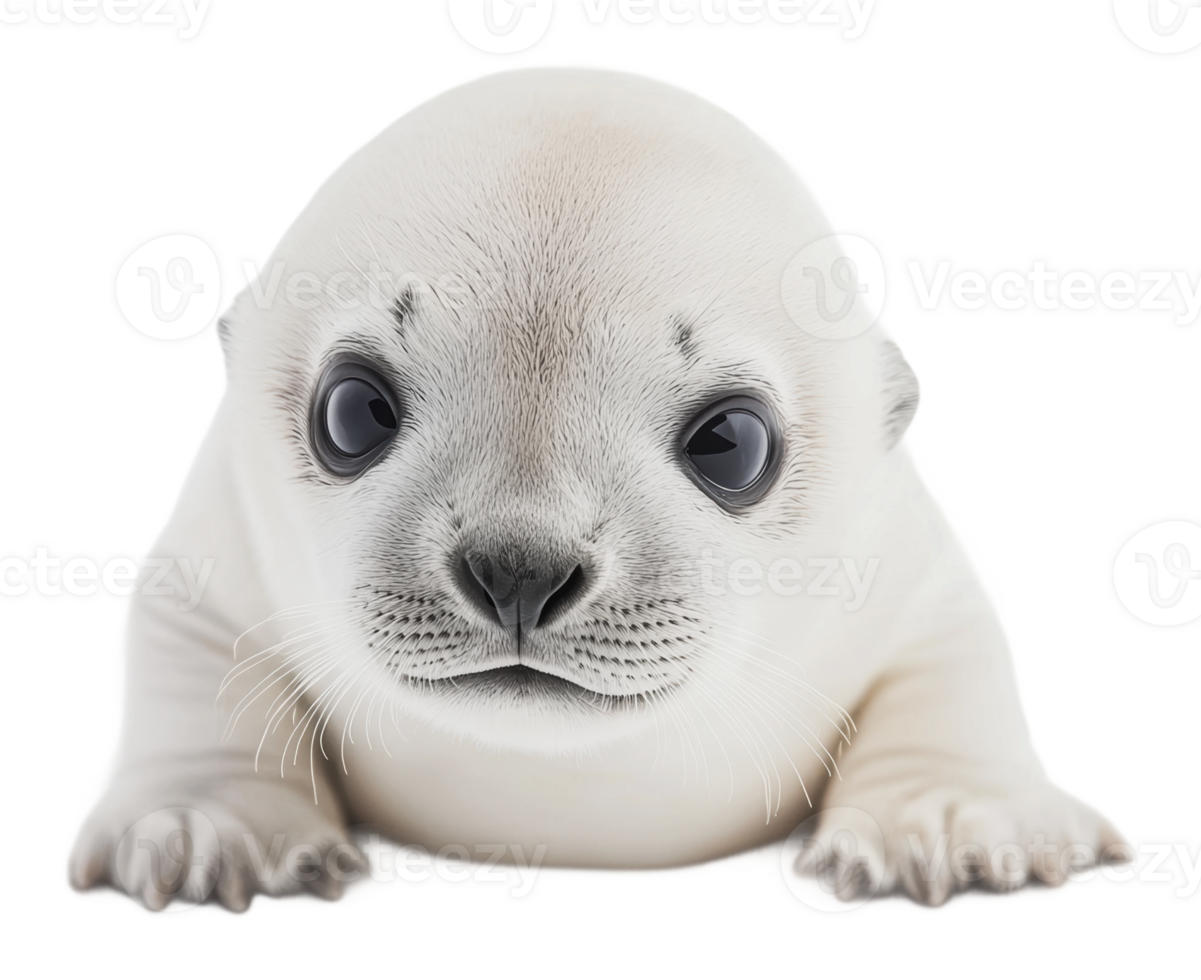 Cute baby seal resting on a snowy surface png