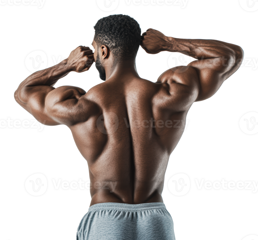 Muscular man flexing in studio png