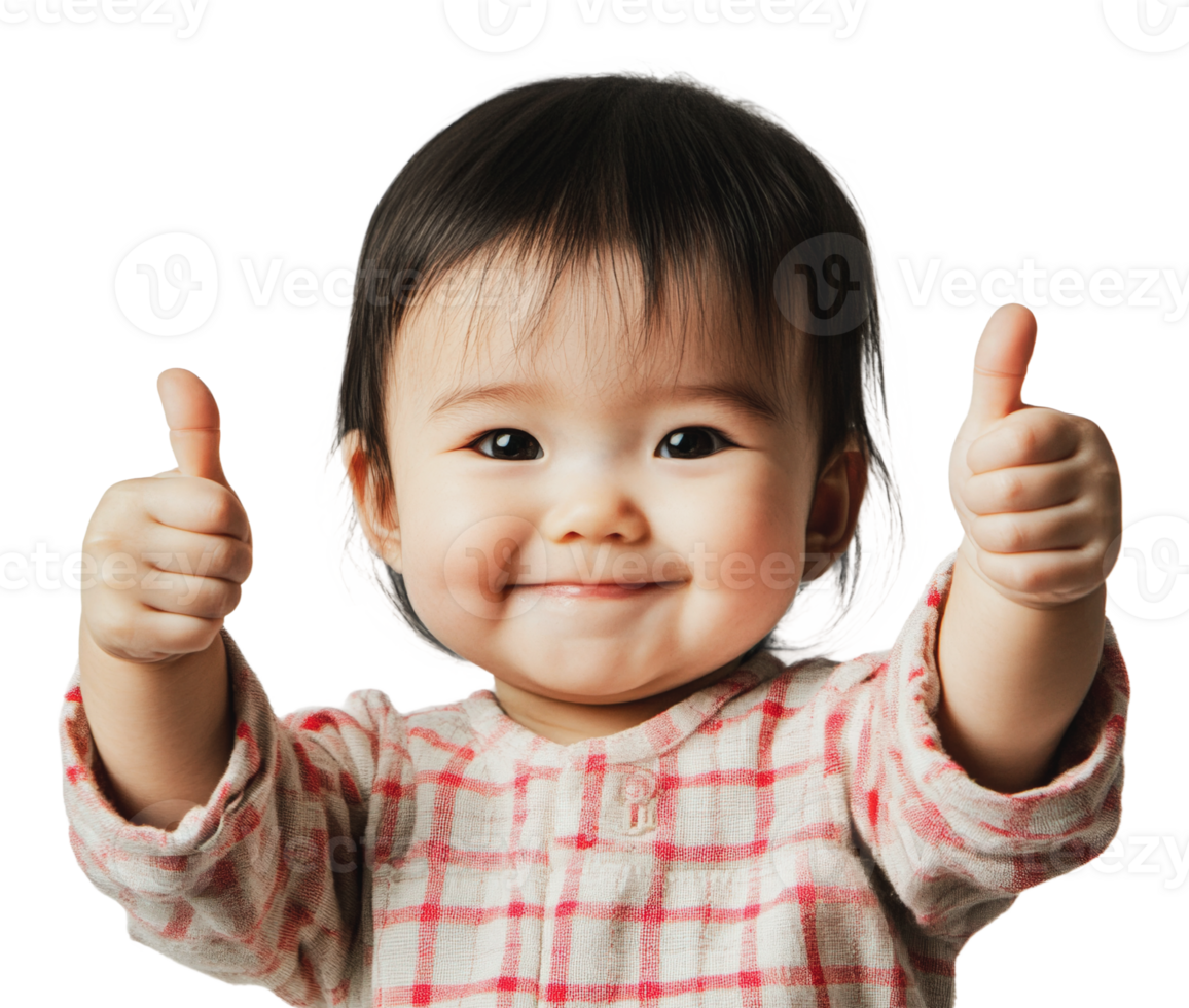 Happy toddler giving thumbs up and smiling widely png