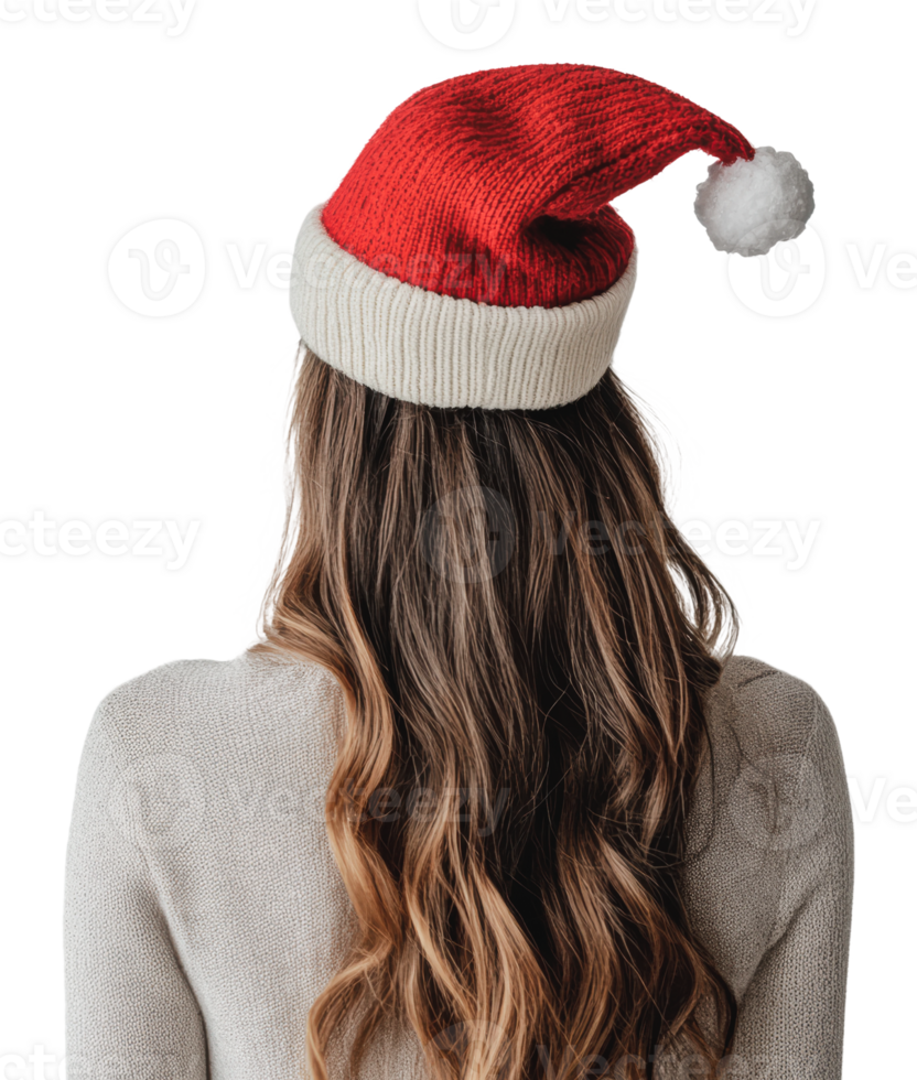 Festive red and white hat worn by a woman png