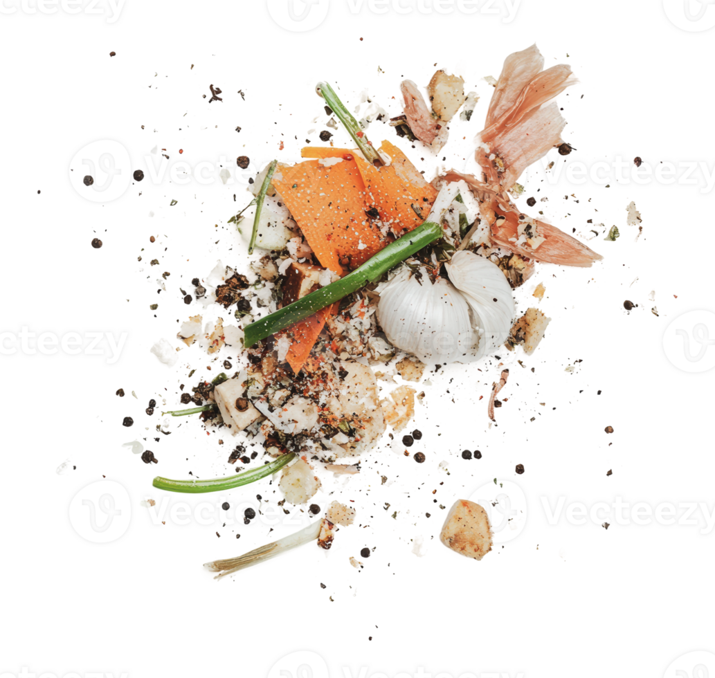 Ingredients scattered on a white surface png