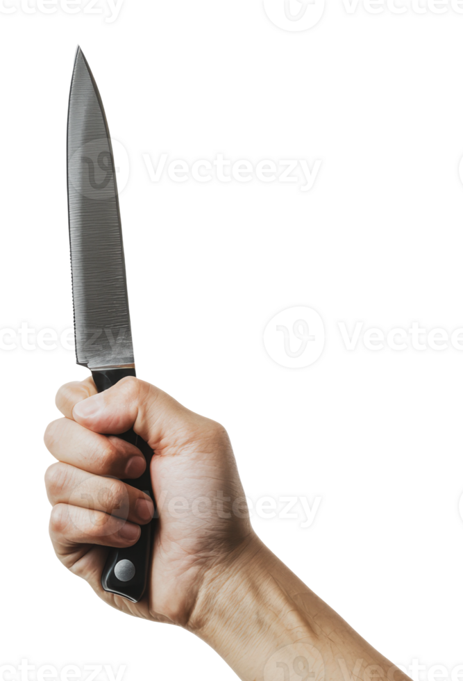 Hand holding a sharp knife ready for use png