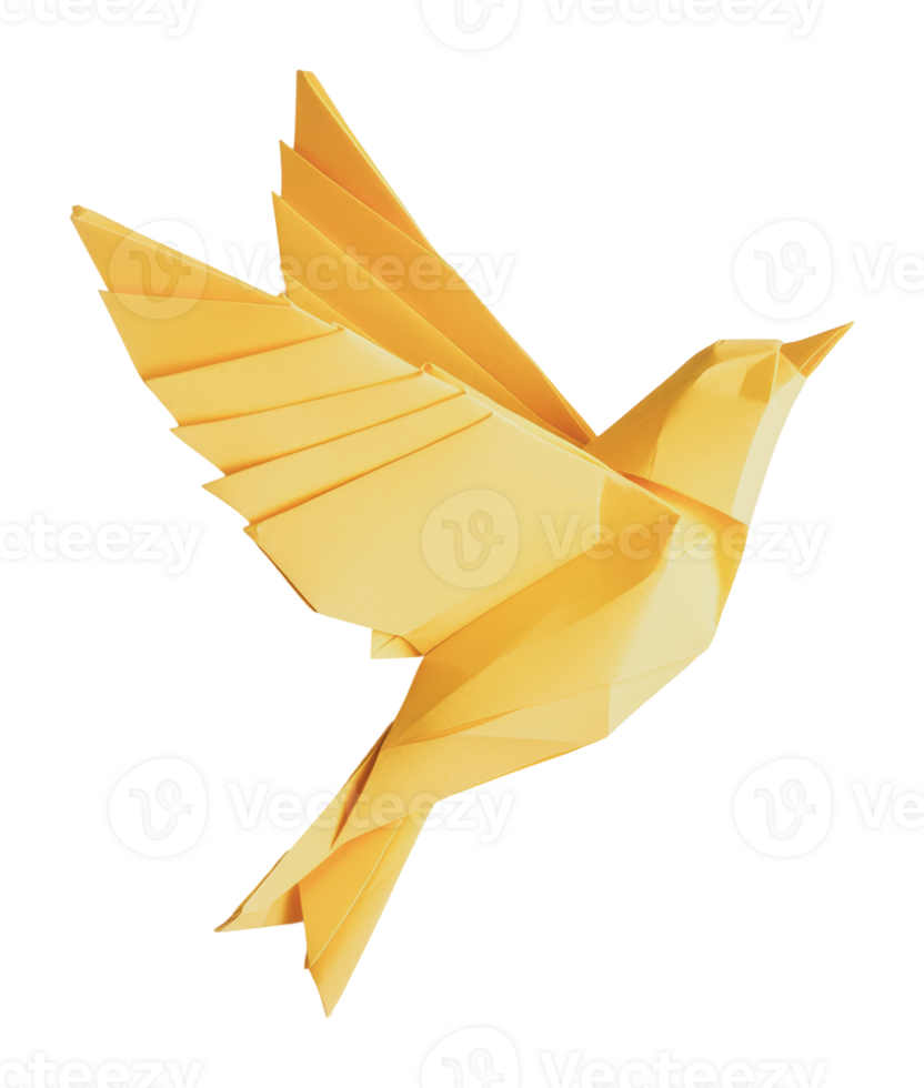 Crafting a yellow origami bird with paper folds png