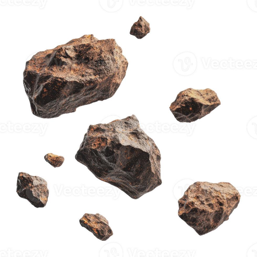 Natural rocks scattered on a white background png