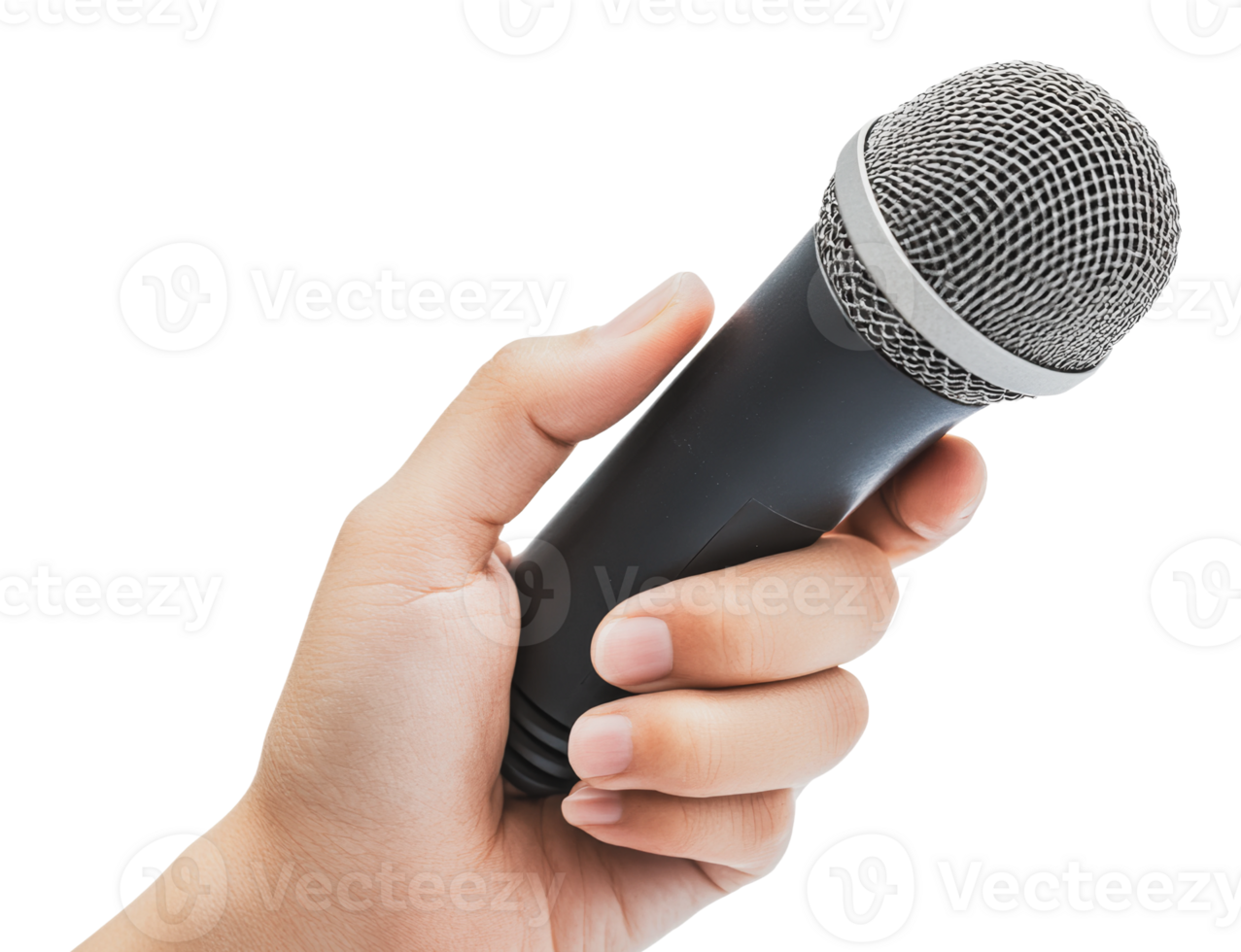 Hand holding a microphone for speaking engagement png