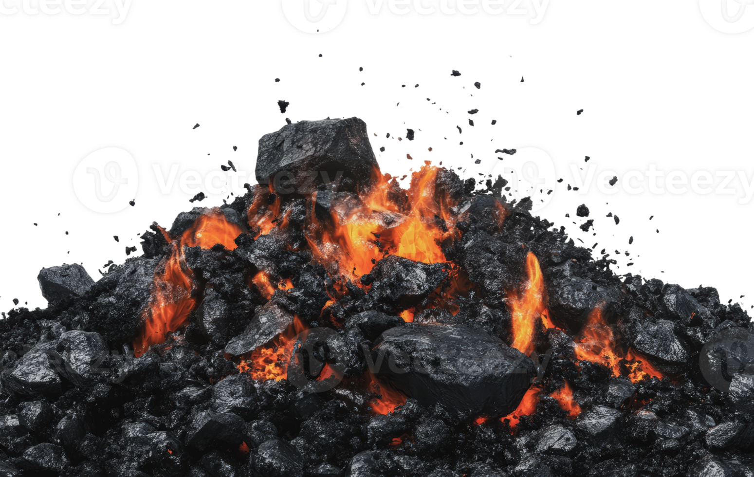 Burning coal pile emitting bright flames png