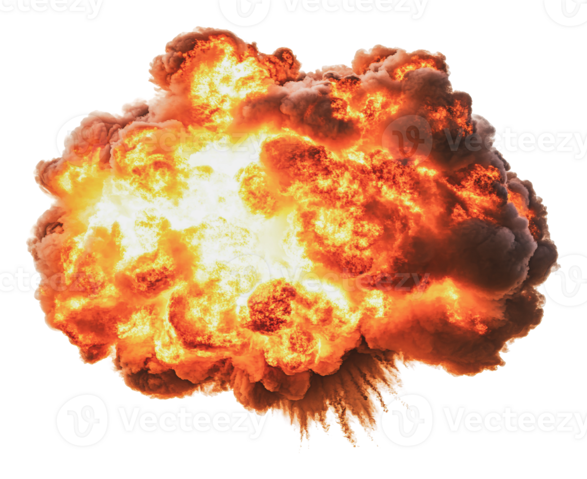 Large explosion with bright flames and smoke png