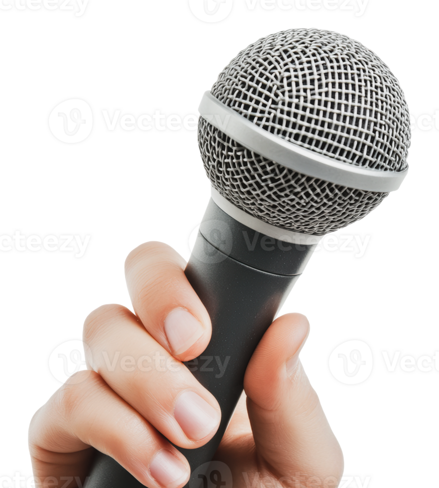 Hand holding a microphone during a performance png