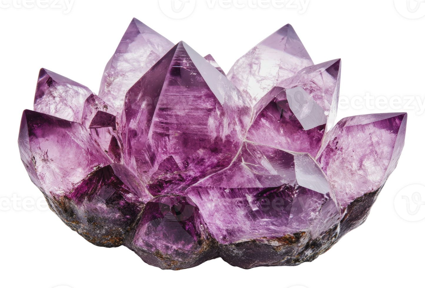 Beautiful amethyst crystal formation on display png