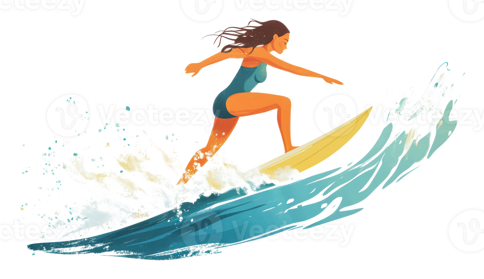 Woman surfing on a wave during sunny weather png