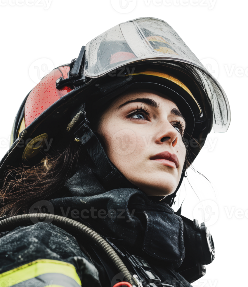 Firefighter in action during challenging weather png